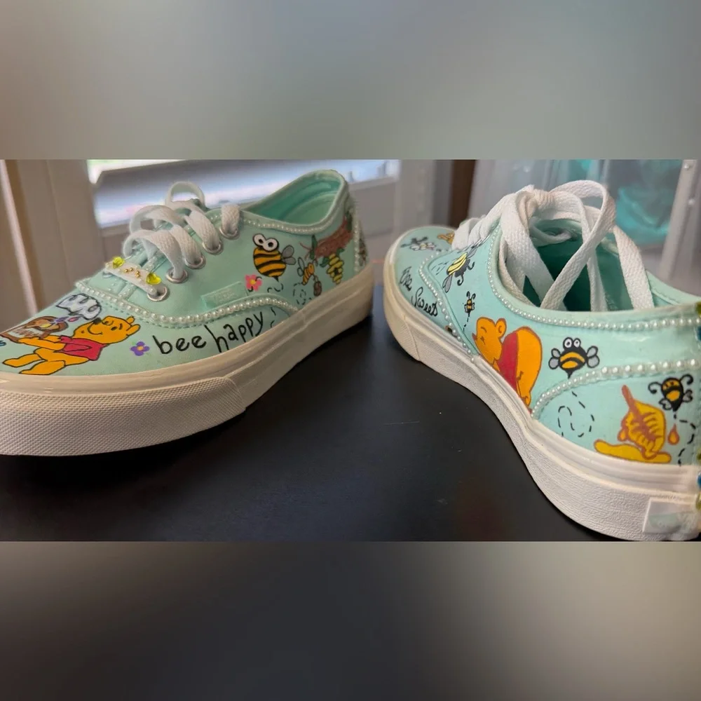 Hand embellished One of a kind Winnie The Pooh Themed Tennis shoe, size 6.5. - Picture 10 of 17